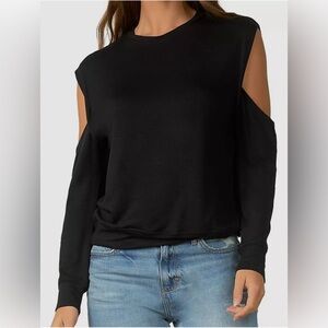 Elan Cutout Sleeve Top Women's Medium Black Solid Crew Neck Top Blouse